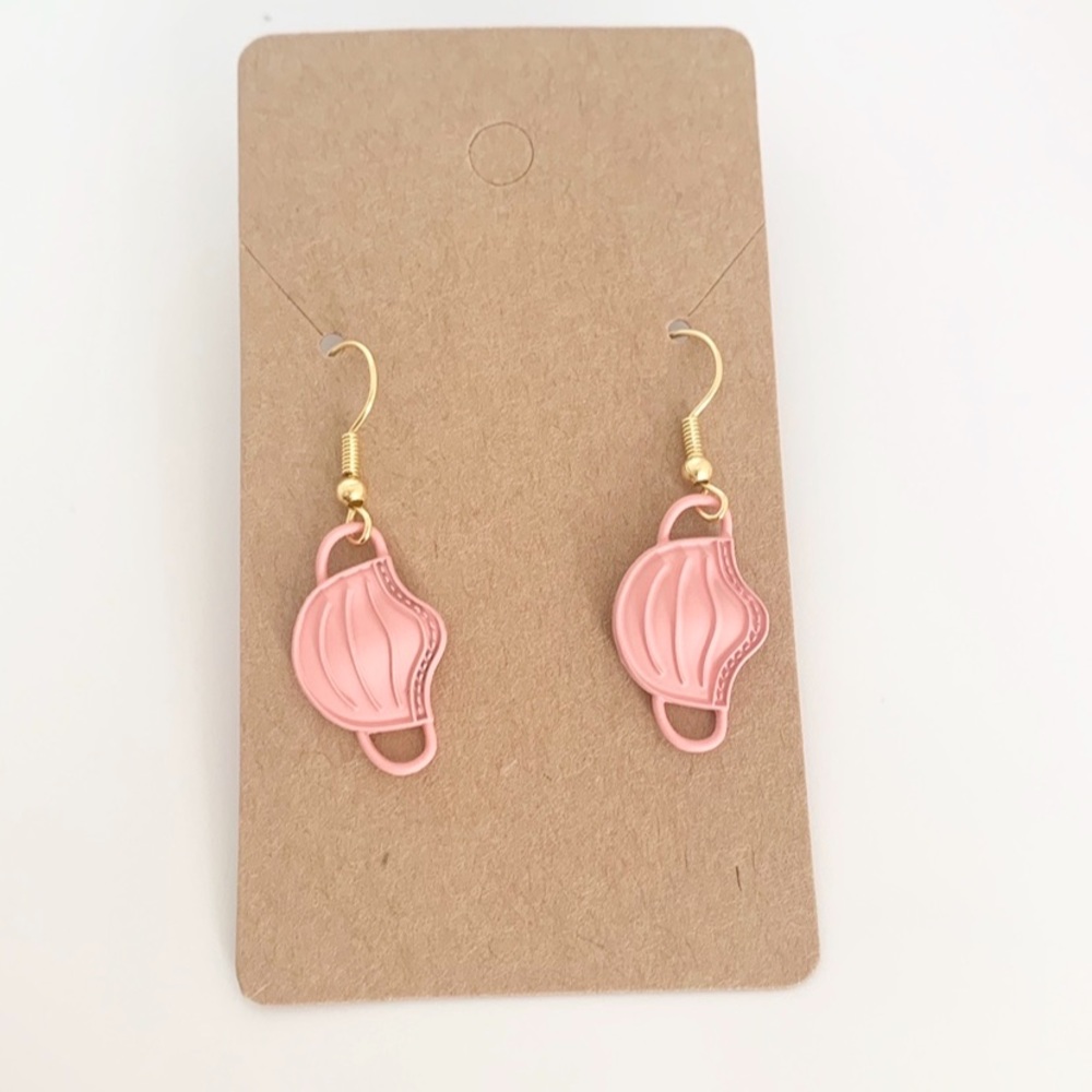 Pink Face Mask Shaped Dangle Earrings
